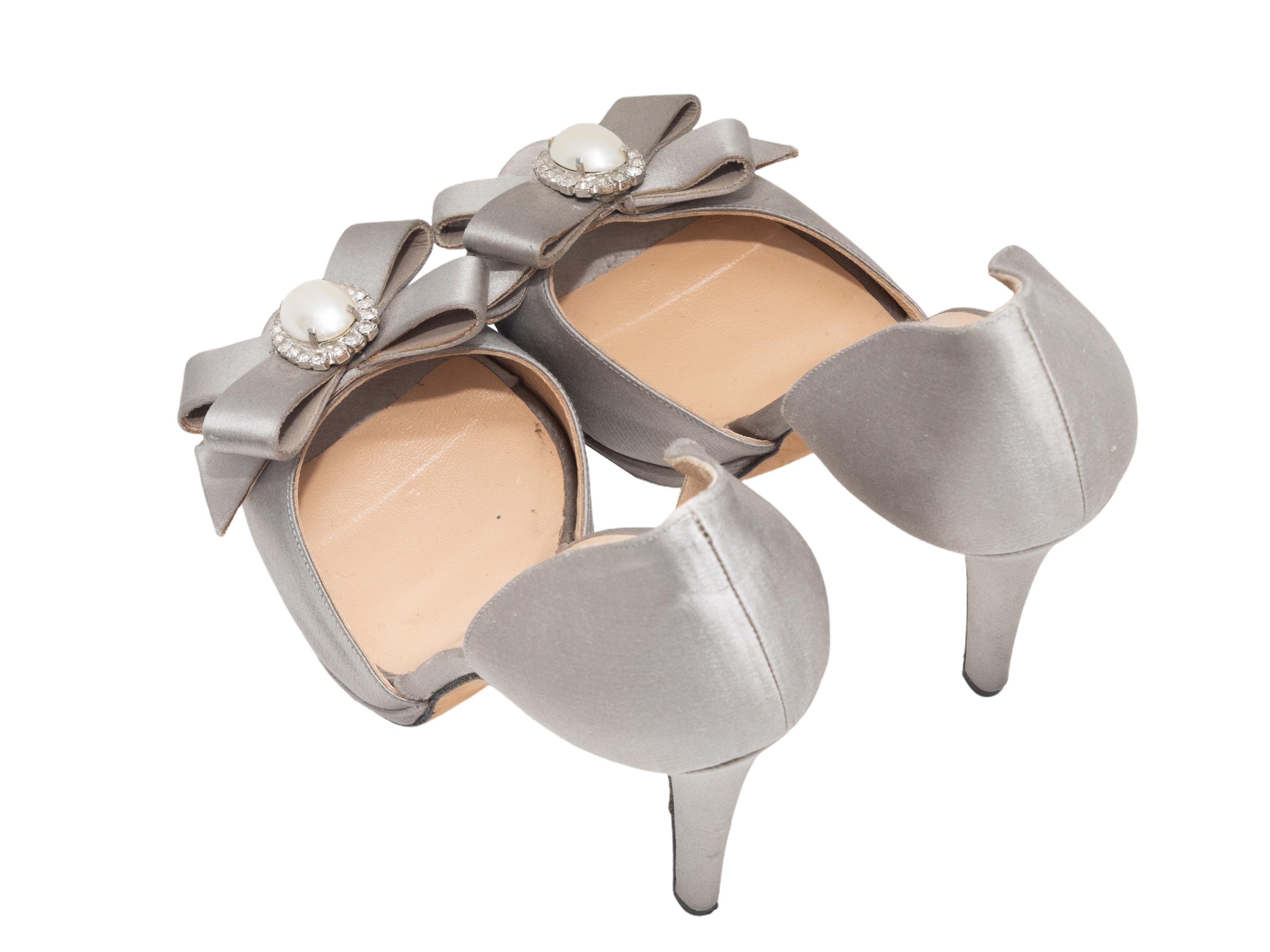 Gris Oscar De La Renta Satén Peep-Toe Bow Bombas Tamaño 39 Beige en venta