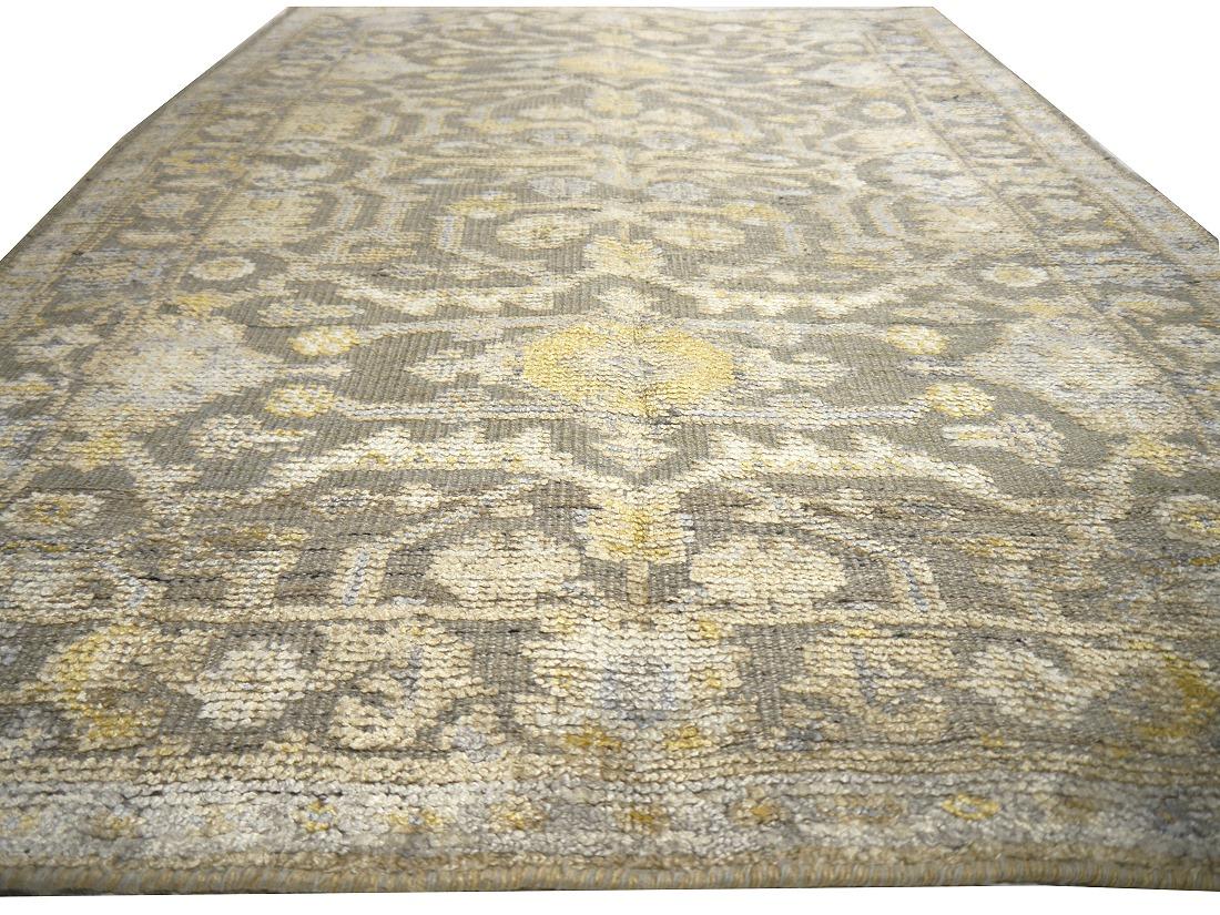 Grauer Oushak-Teppich im Vintage-Stil im Oushak-Stil 6 x 4 Fuß, handgeknüpft aus Wolle und Viskose im Angebot 5