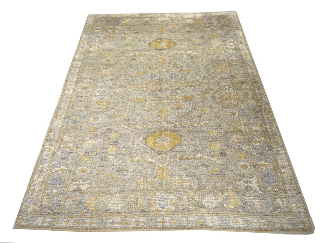 Grauer Oushak-Teppich im Vintage-Stil im Oushak-Stil 6 x 4 Fuß, handgeknüpft aus Wolle und Viskose im Angebot 9