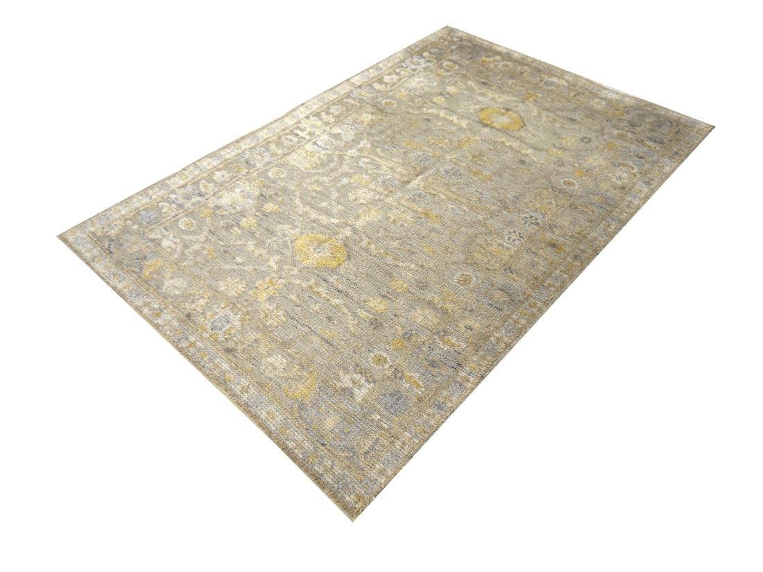 Grauer Oushak-Teppich im Vintage-Stil im Oushak-Stil 6 x 4 Fuß, handgeknüpft aus Wolle und Viskose im Angebot 10