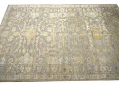 Grey Oushak vintage style rug 6 x 4 ft hand-knotted wool and viscose