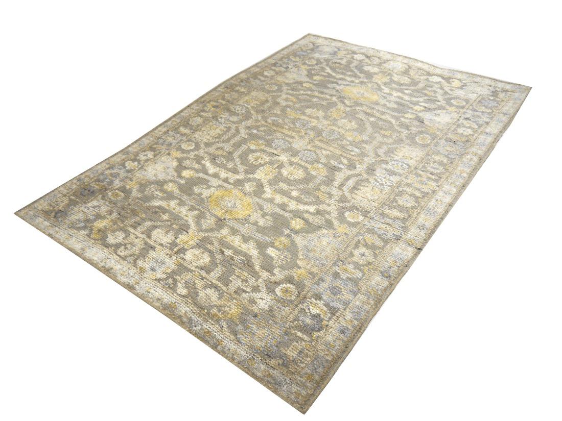 Grauer Oushak-Teppich im Vintage-Stil im Oushak-Stil 6 x 4 Fuß, handgeknüpft aus Wolle und Viskose im Angebot 3