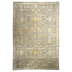 Grauer Oushak-Teppich im Vintage-Stil im Oushak-Stil 6 x 4 Fuß, handgeknüpft aus Wolle und Viskose 