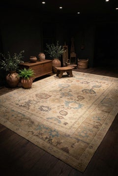 Grey Oushak Wool Hand Knotted Rug 16 ft x 22 ft , Soft Floral Grandeur