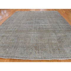 Grey Overdyed Persian Tabriz Worn Hand Knotted Oriental Rug