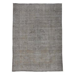 Grey Overdyed Persian Tabriz Worn Hand Knotted Oriental Rug