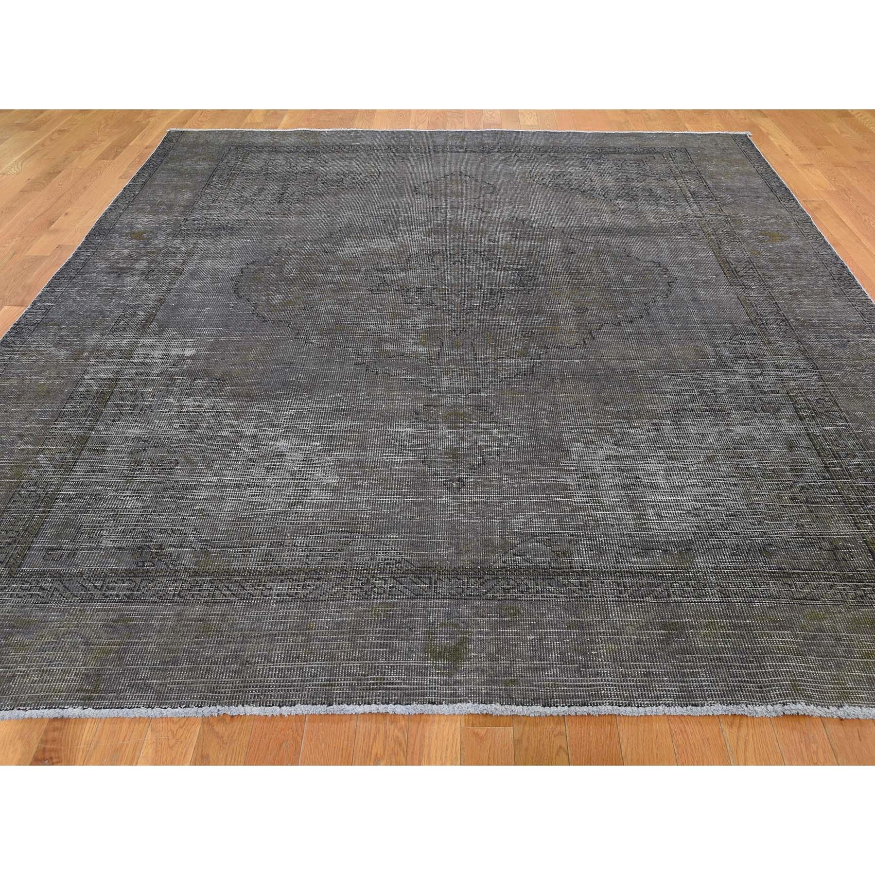Afghan Grey Overdyed Persian Tabriz Worn Pile Hand Knotted Oriental Rug