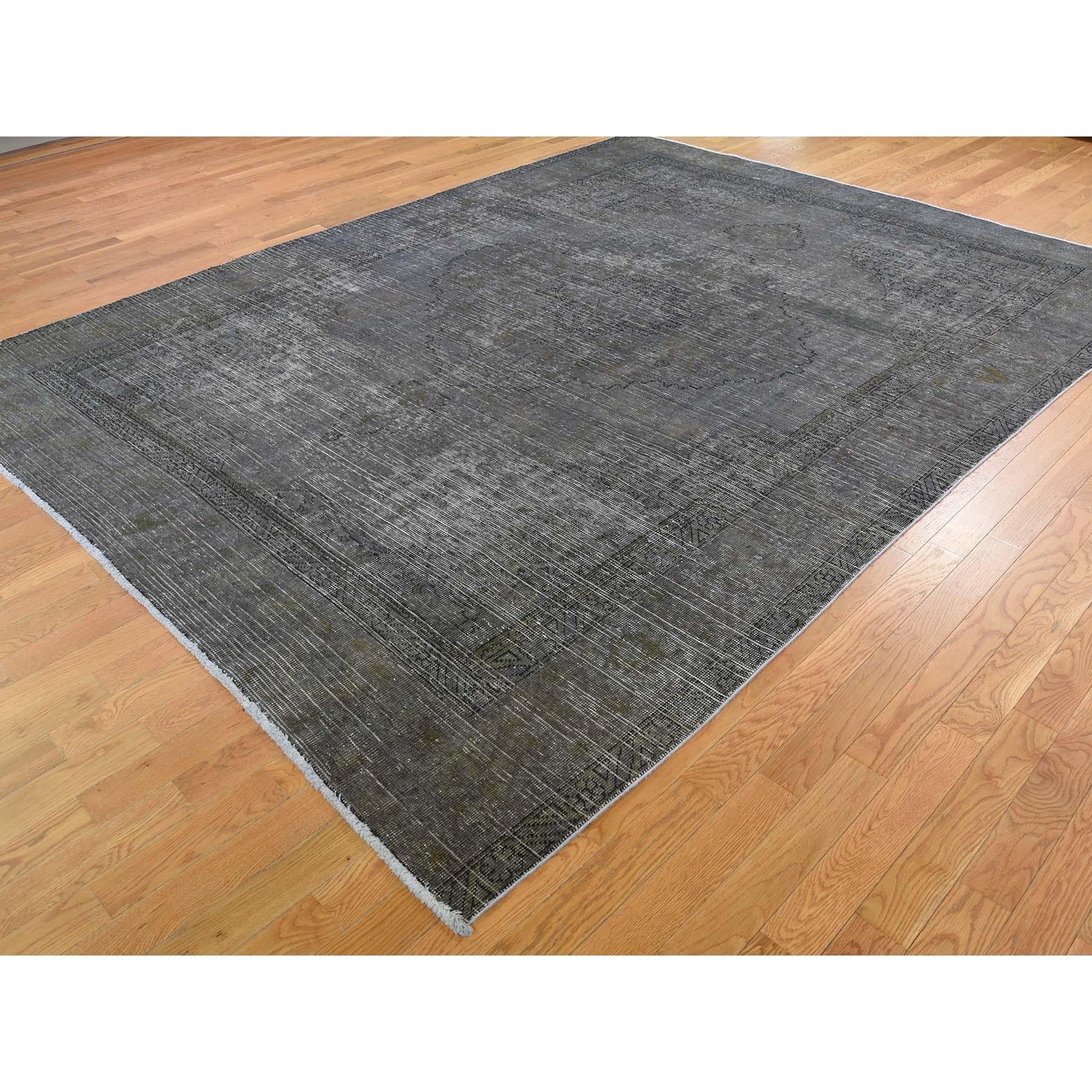 Hand-Knotted Grey Overdyed Persian Tabriz Worn Pile Hand Knotted Oriental Rug