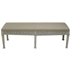 Grey Painted and Upholstered Gustavian Style Bench, England, Contemporary