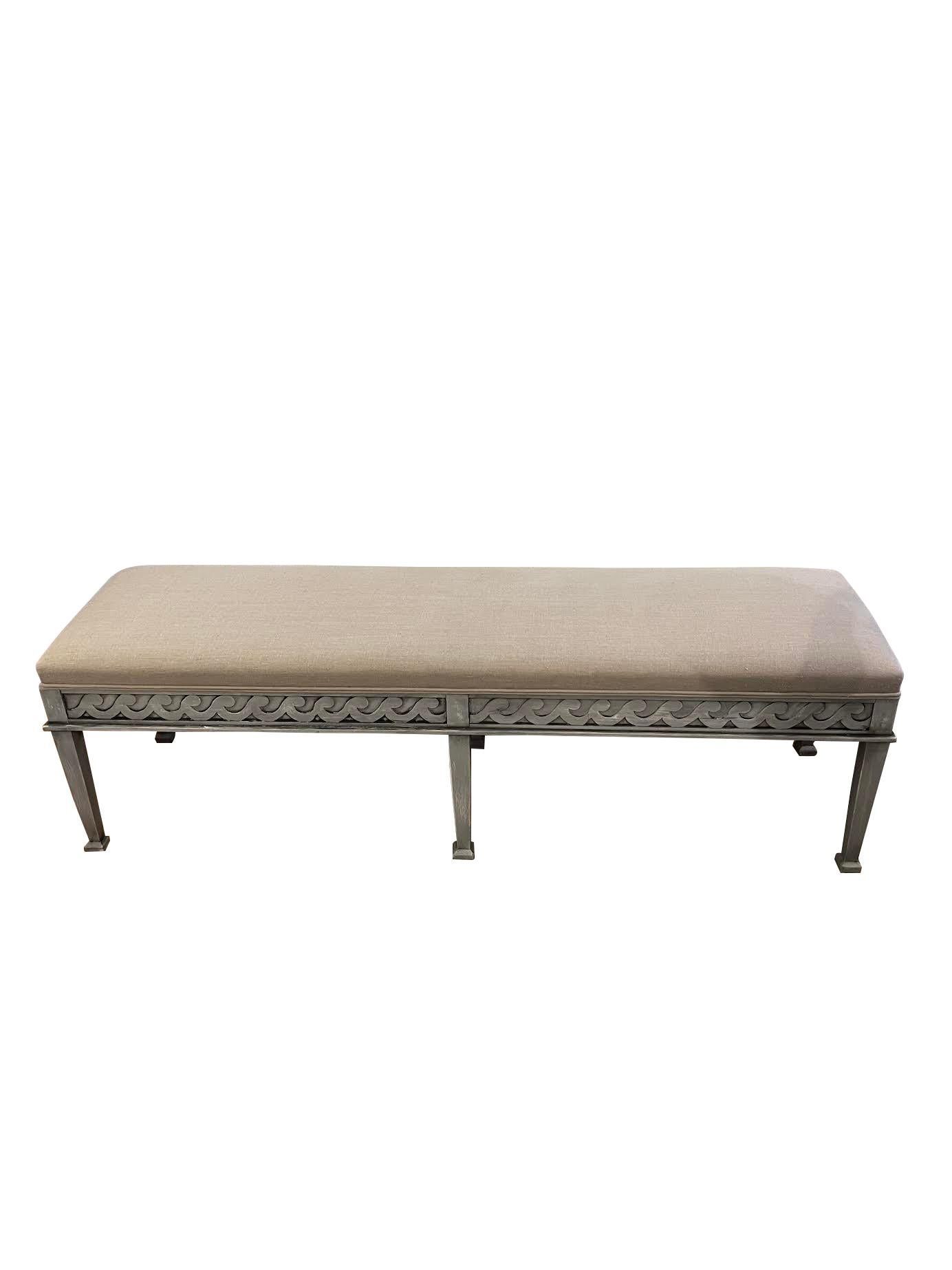 Grey Painted and Upholstered Gustavian Style Bench, England, Contemporary For Sale