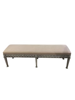 Antique Grey Painted and Upholstered Gustavian Style Bench, England, Contemporary