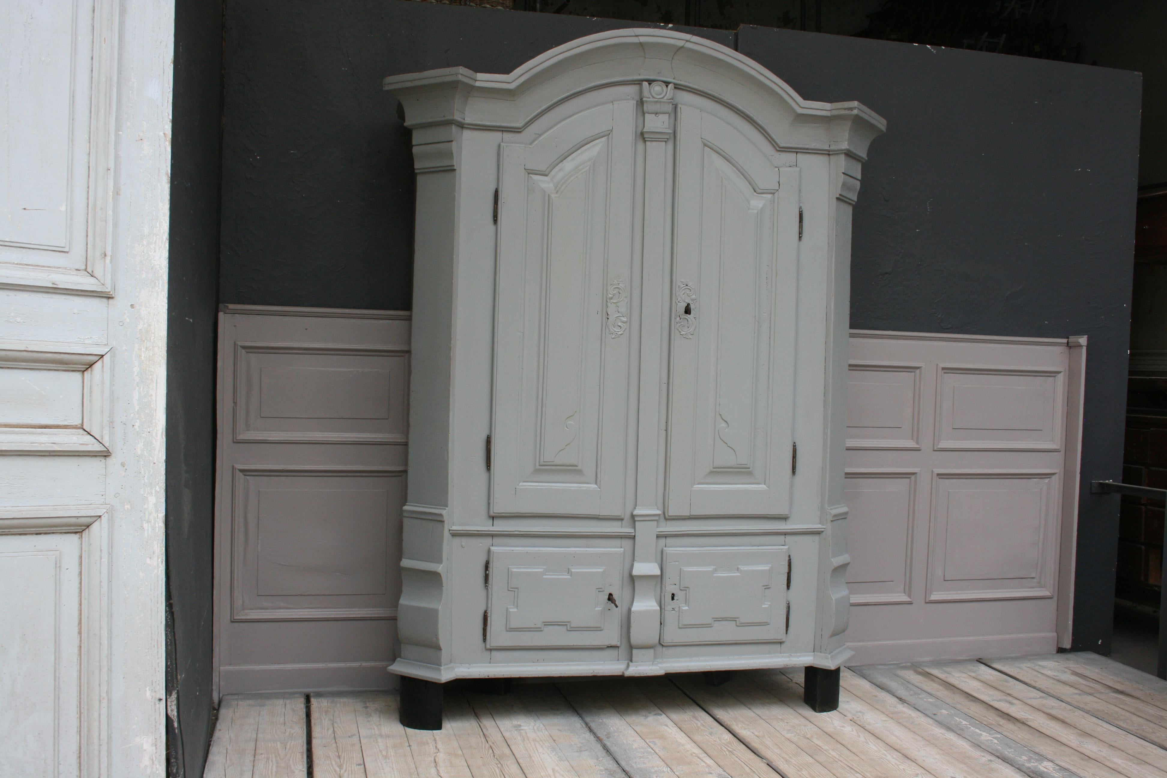 Lacquered Grey Painted German Baroque Armoire, 18th Century