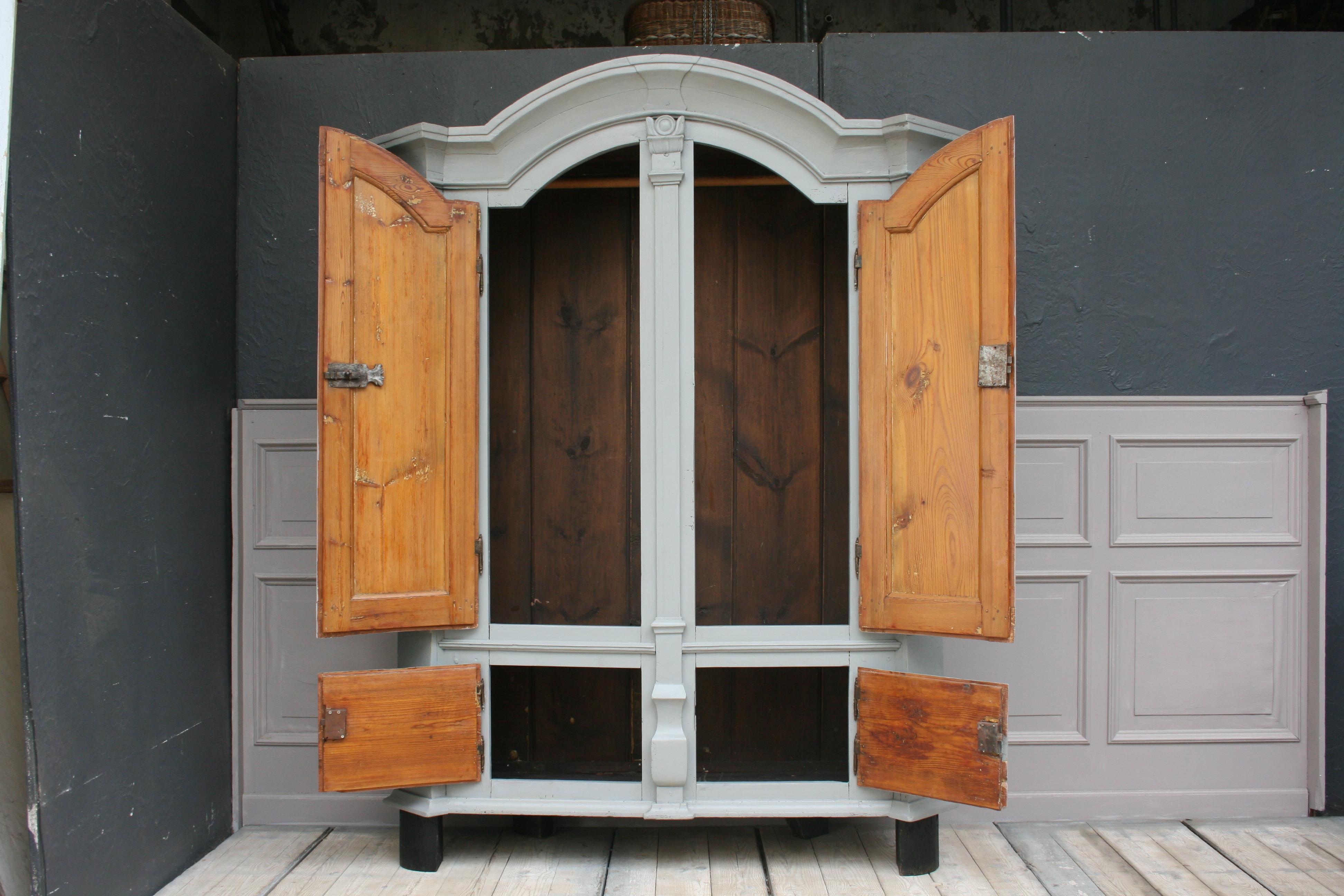 18th Century and Earlier Grey Painted German Baroque Armoire, 18th Century