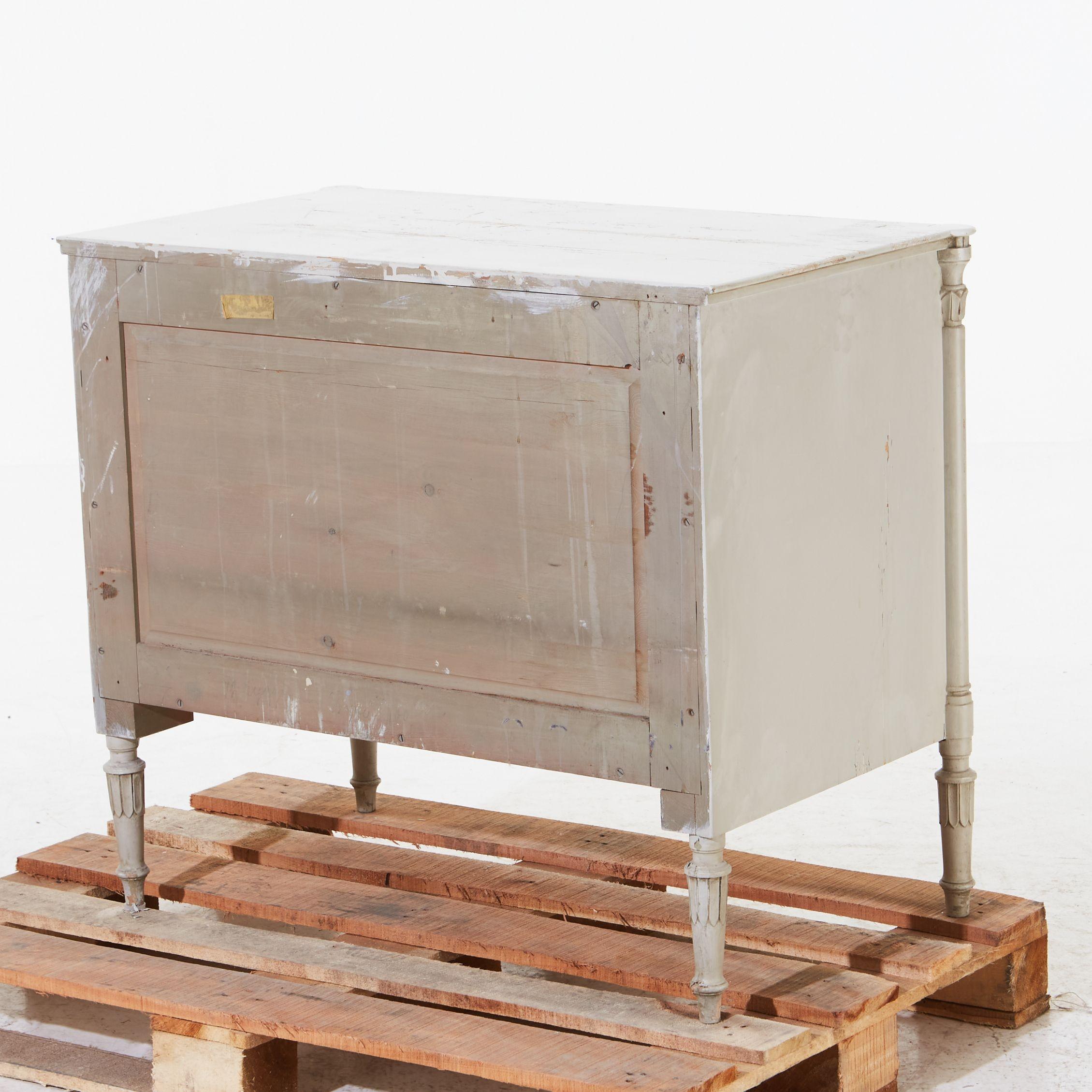 Grey Painted Gustavian Bureau with Three Drawers, Carved Legs & Brass Hardware For Sale 1