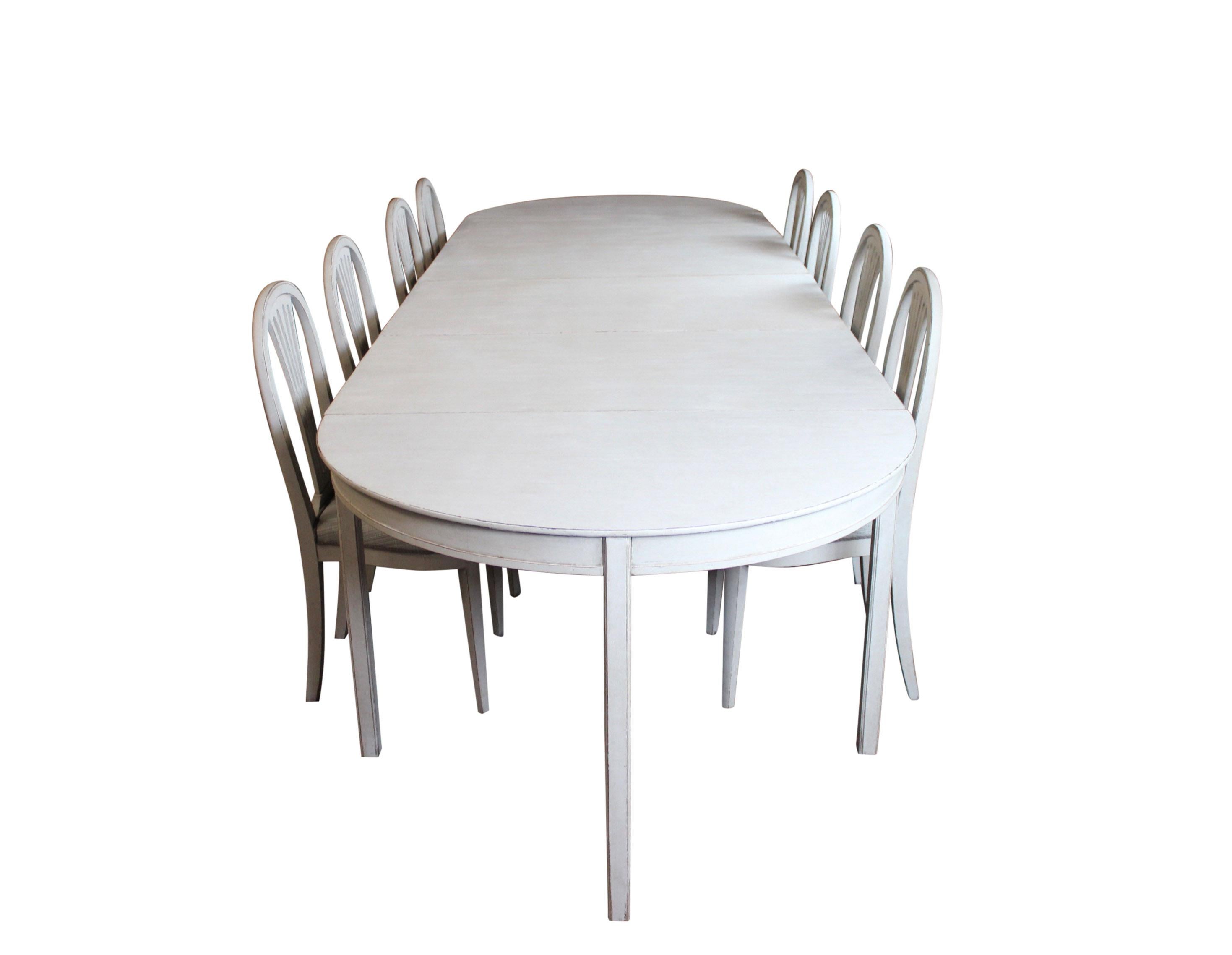 Grey Painted Gustavian Dining Set with Dining Table and Chairs 3