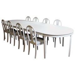 Ensemble de salle à manger gustavien peint en gris avec table et chaises