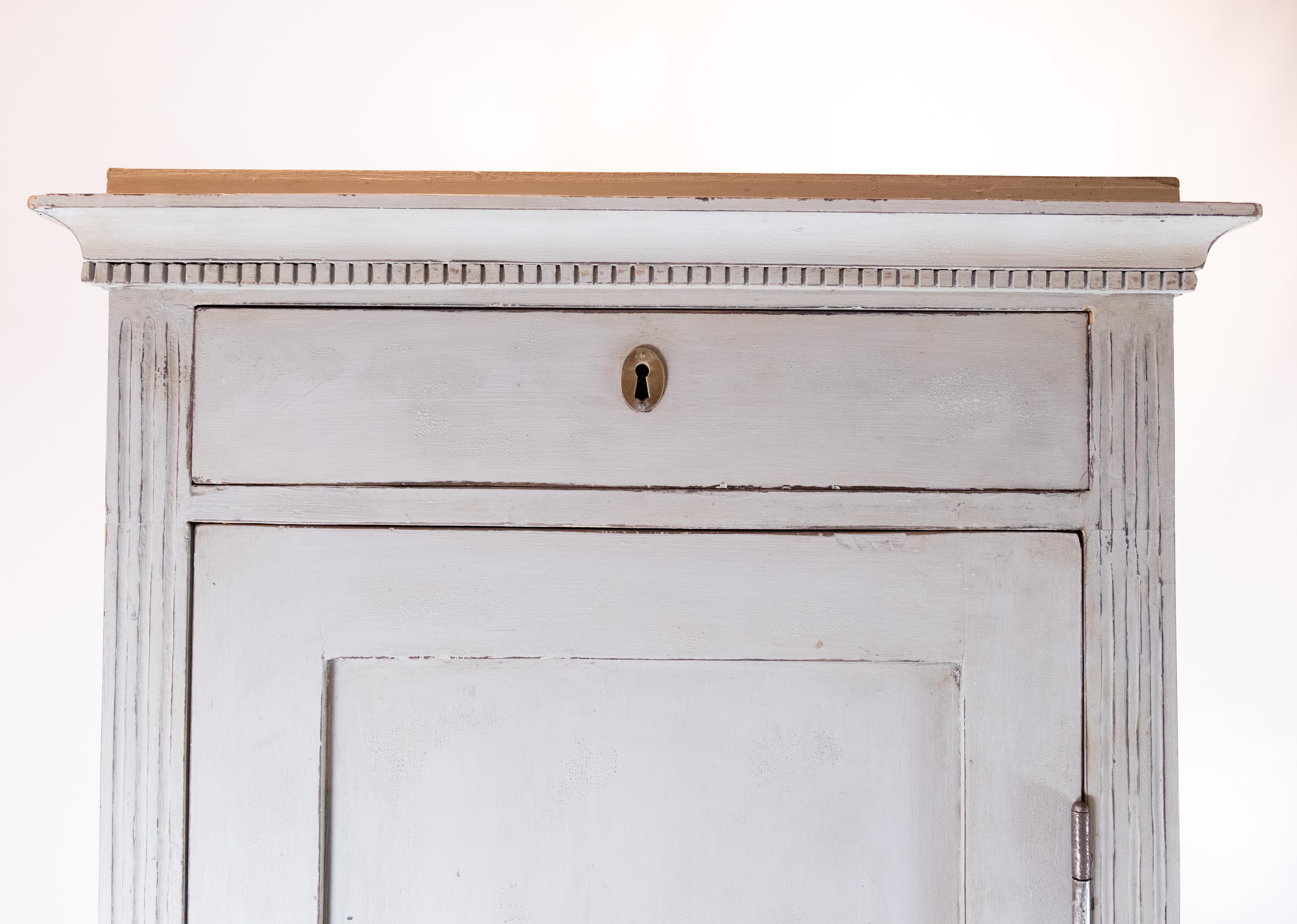 Danish Grey Painted Gustavian Tall Cabinet, in Great Condition from the 1840s