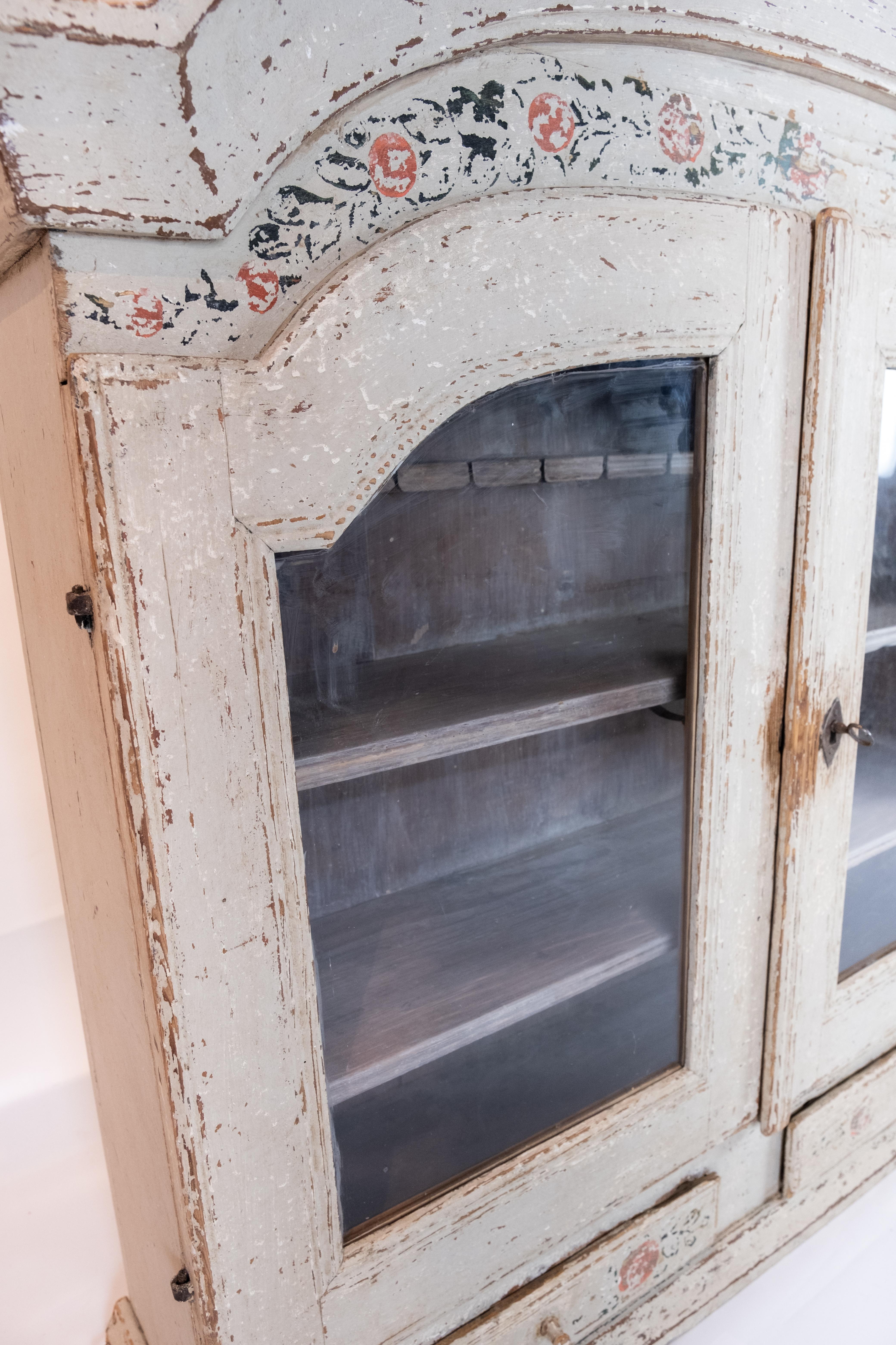 Danish Grey Painted Hanging Glass Cabinet in Gustavian Style from circa 1820