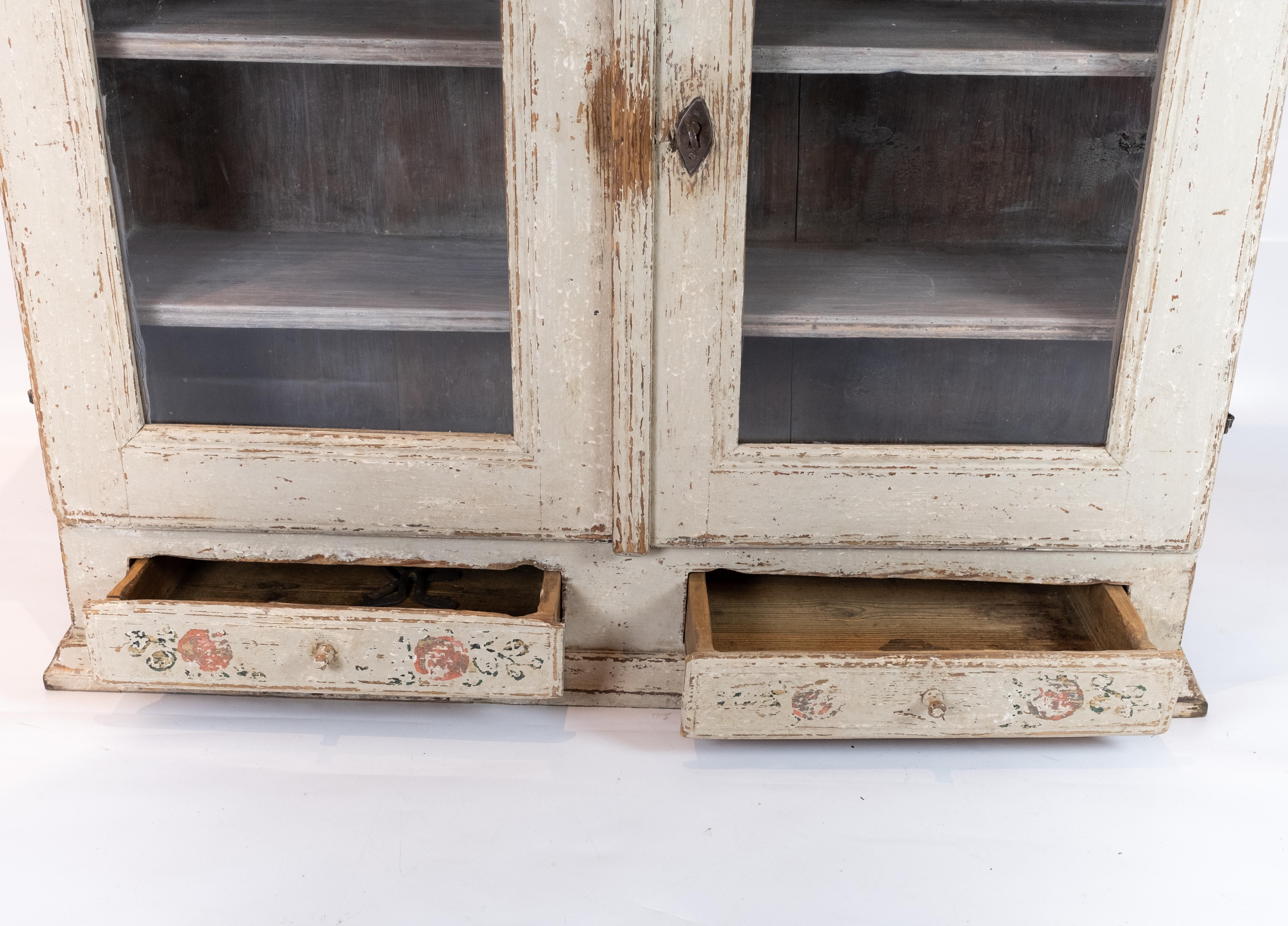 Early 19th Century Grey Painted Hanging Glass Cabinet in Gustavian Style from circa 1820