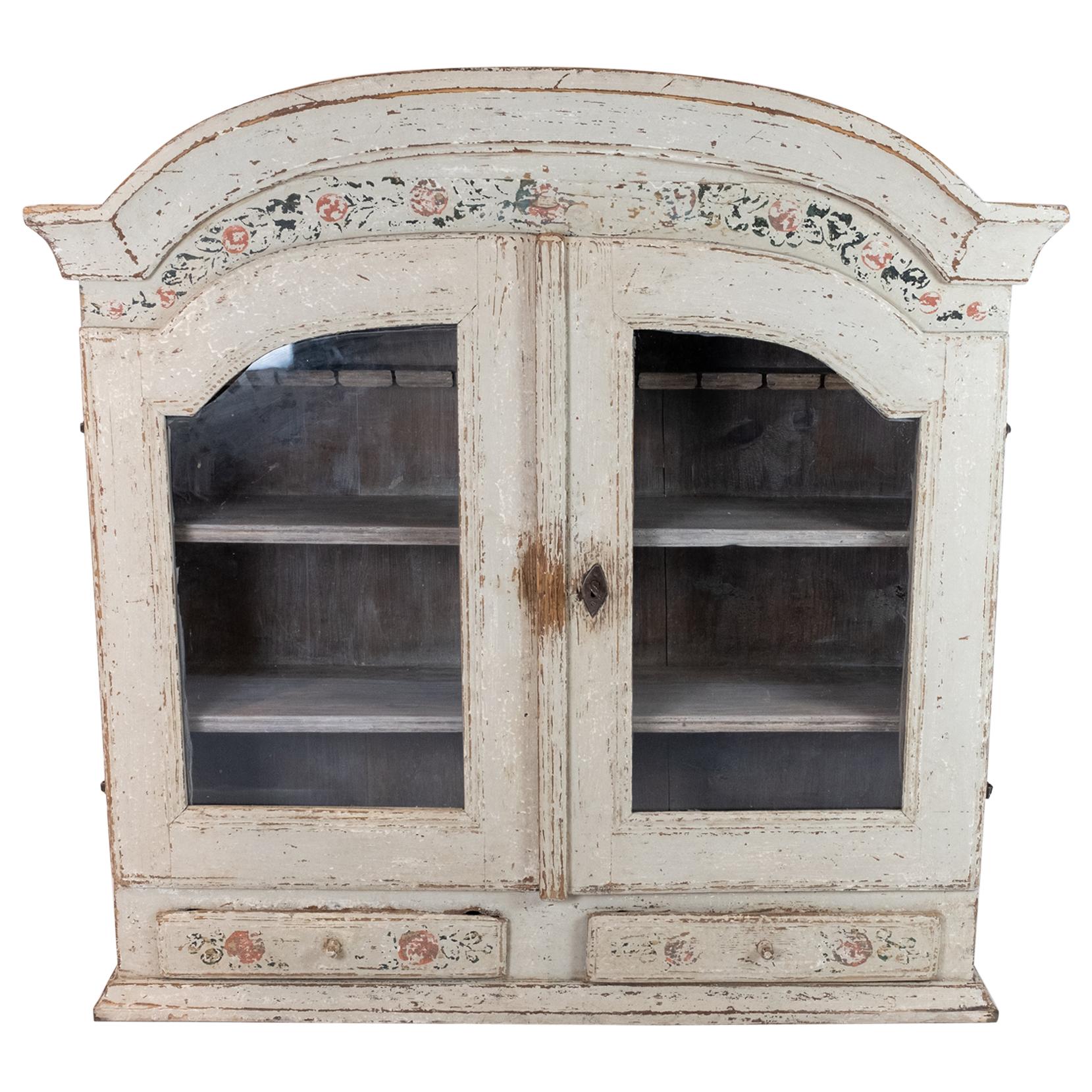 Grey Painted Hanging Glass Cabinet in Gustavian Style from circa 1820