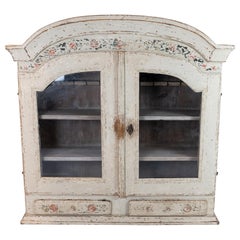 Antique Grey Painted Hanging Glass Cabinet in Gustavian Style from circa 1820