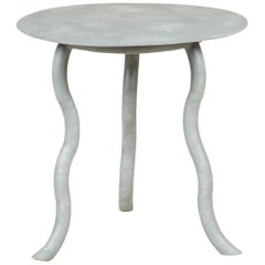 Grey Painted Iron Table with Three Serpentine Legs and a Round Top