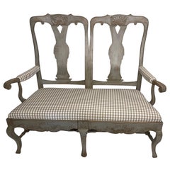 Grey Painted Swedish Settee with Shell and Foliate Carving