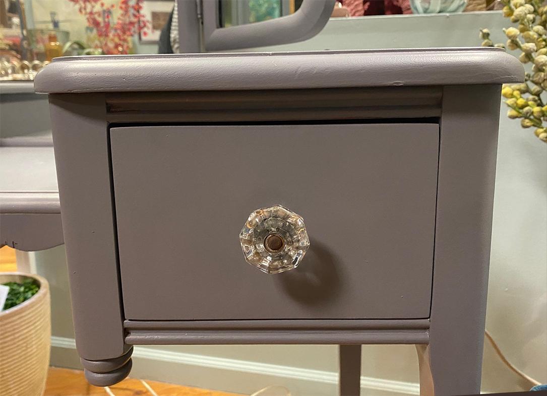 American Grey Painted Vintage Vanity with 3-Piece Mirror For Sale