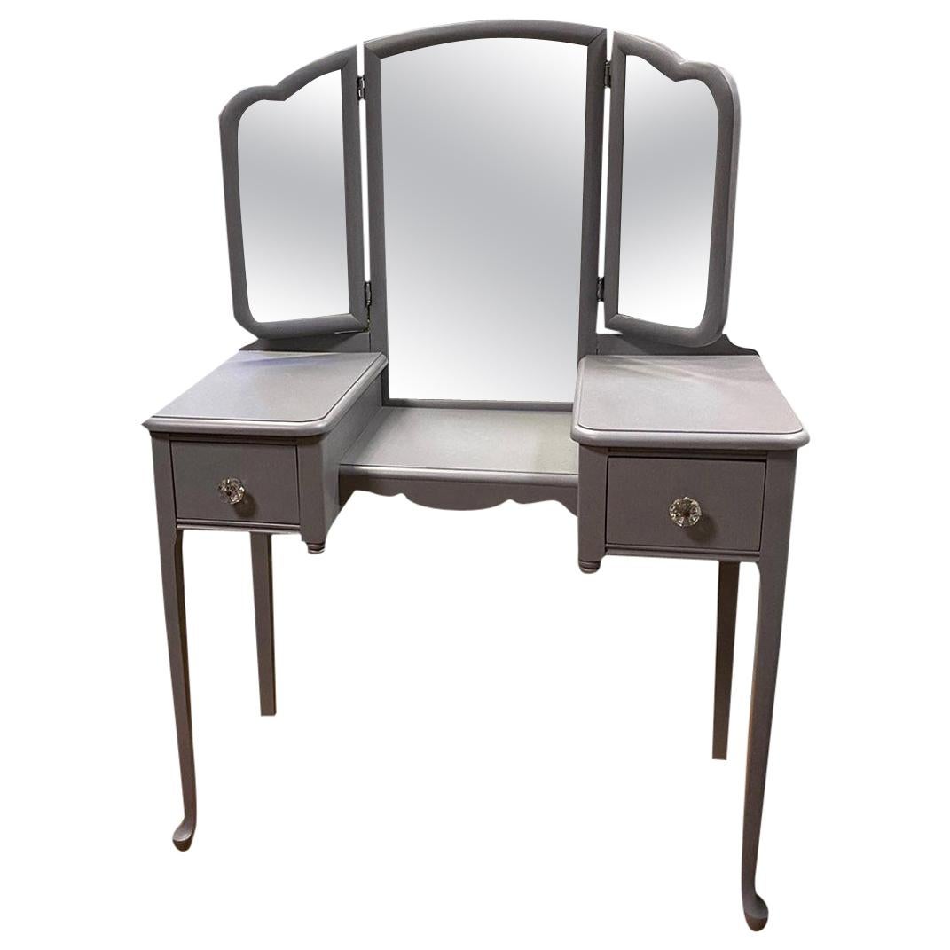 Grey Painted Vintage Vanity with 3-Piece Mirror For Sale
