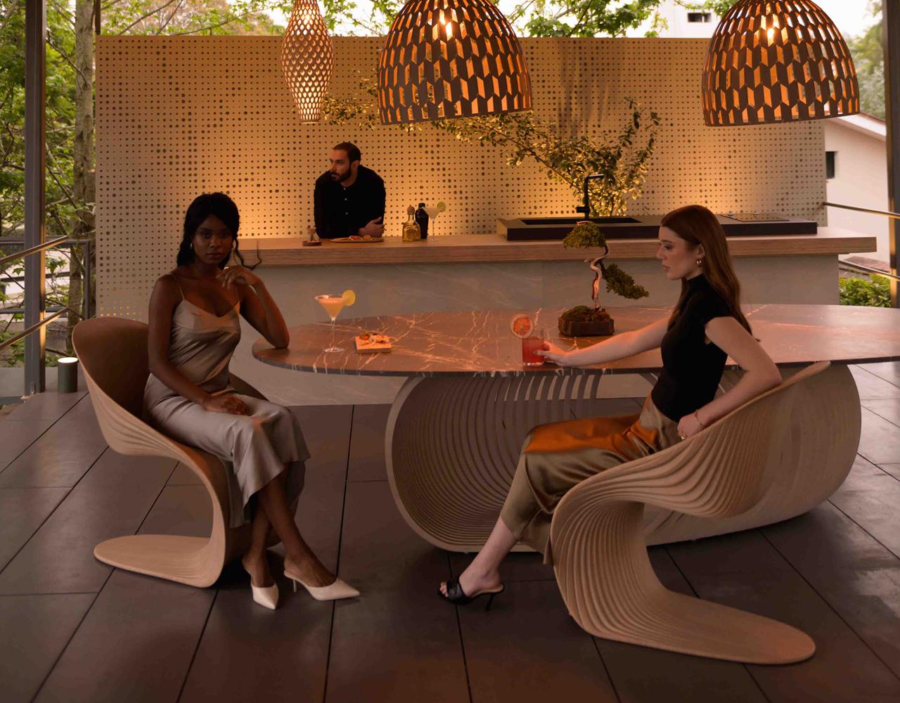 Gilt Grey Palm Dining by Piegatto, a Contemporary Chair For Sale