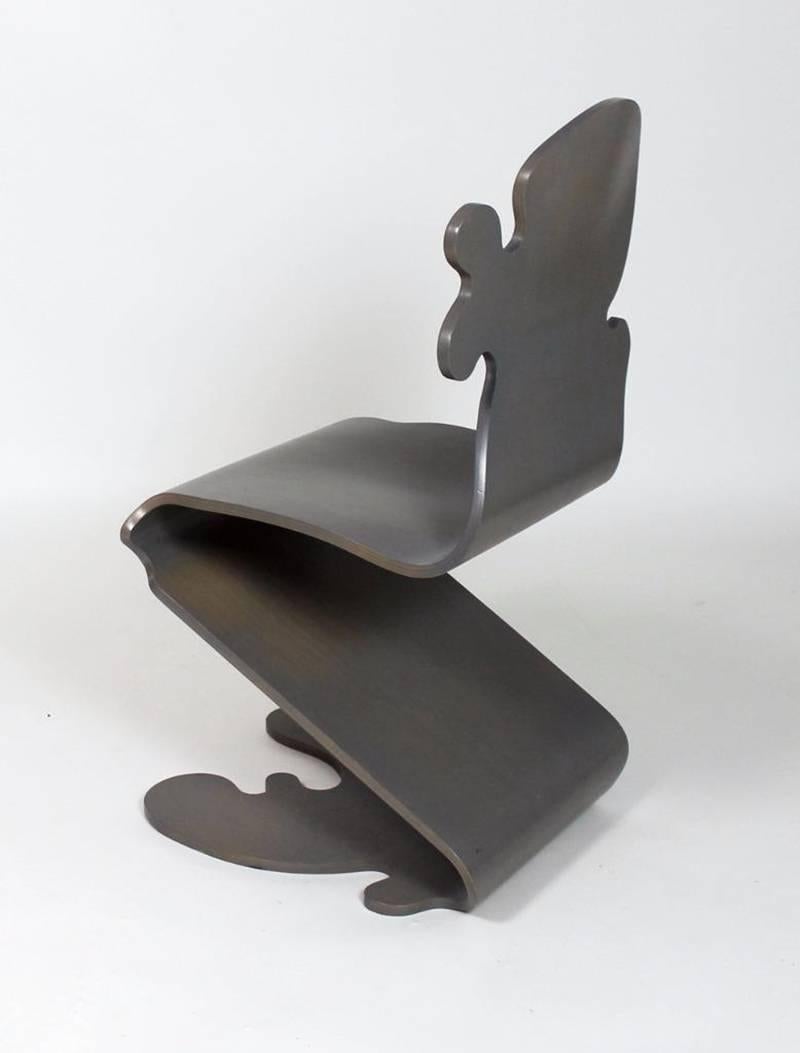 Danish Grey Pantonic Molded Plywood Side Chair by Verner Panton for Studio Hag For Sale