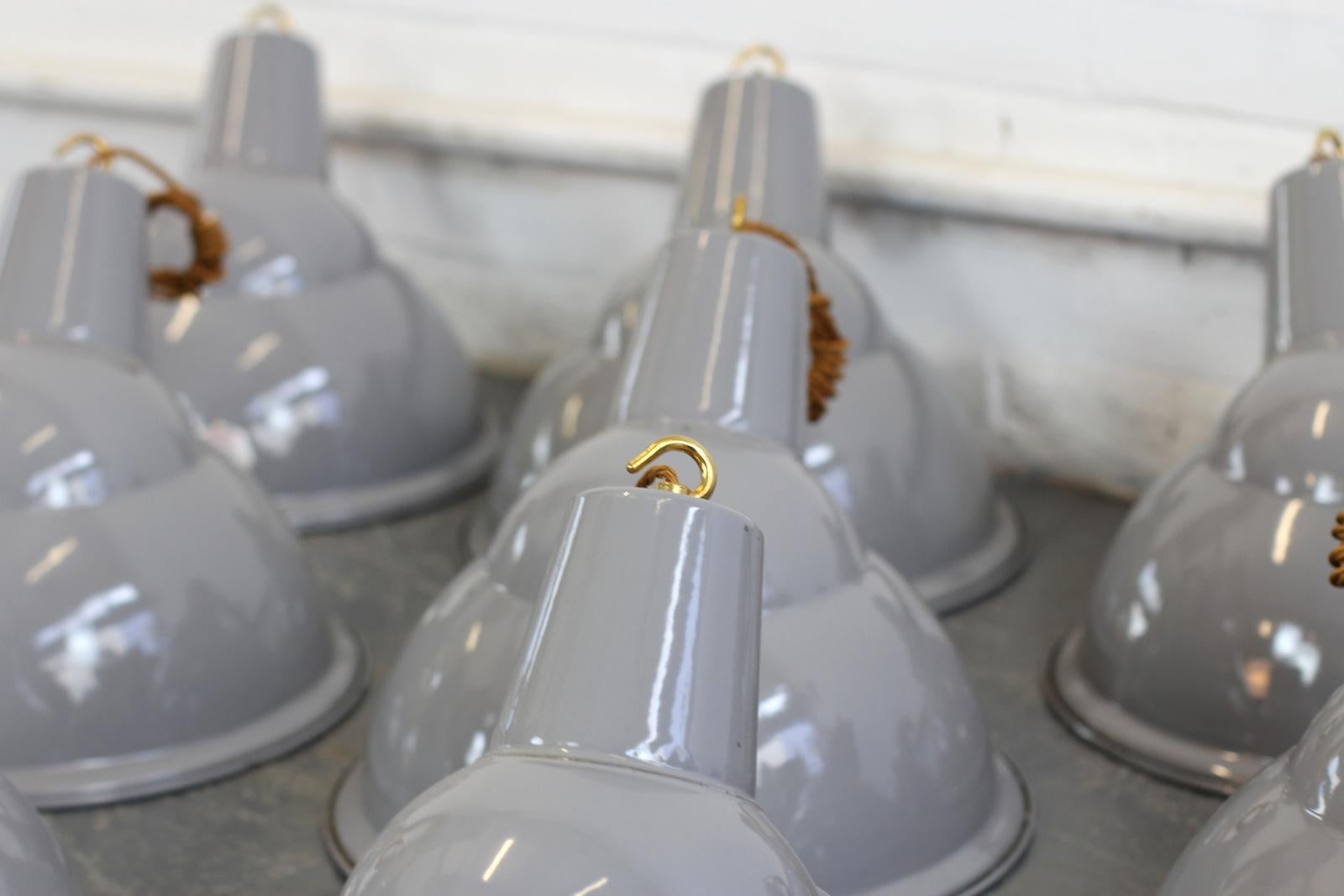 Grey Parabolic Factory Lights by Benjamin, circa 1950s In Good Condition In Gloucester, GB