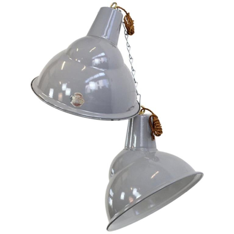 Grey Parabolic Factory Lights by Benjamin, circa 1950s