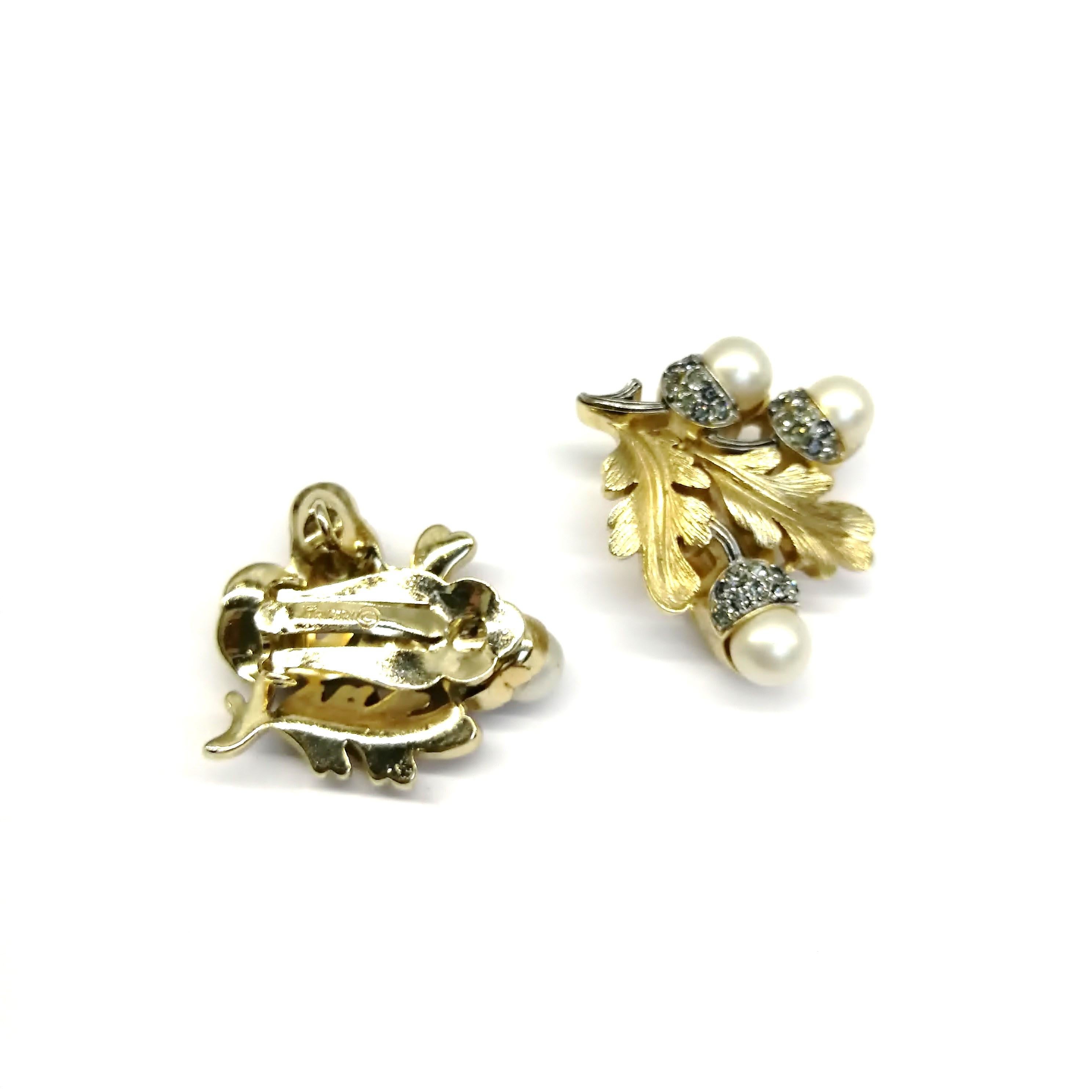 Grey paste and pearl 'acorn' earrings, Trifari, 1950s 1