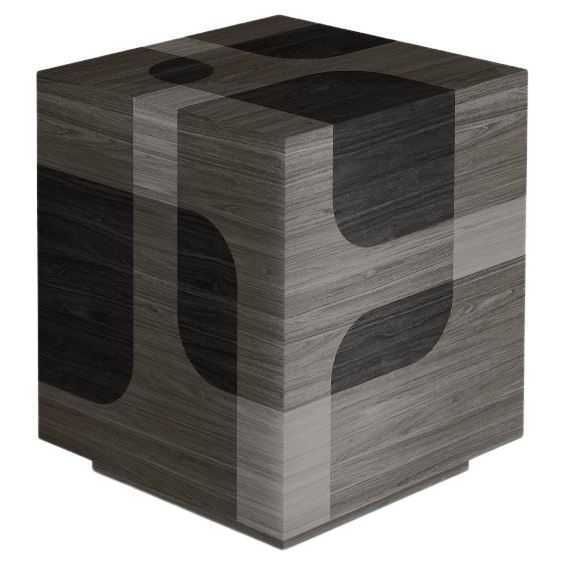 Bodega Side Table, Night Stand in Black Wood Marquetry Veneer by Joel Escalona