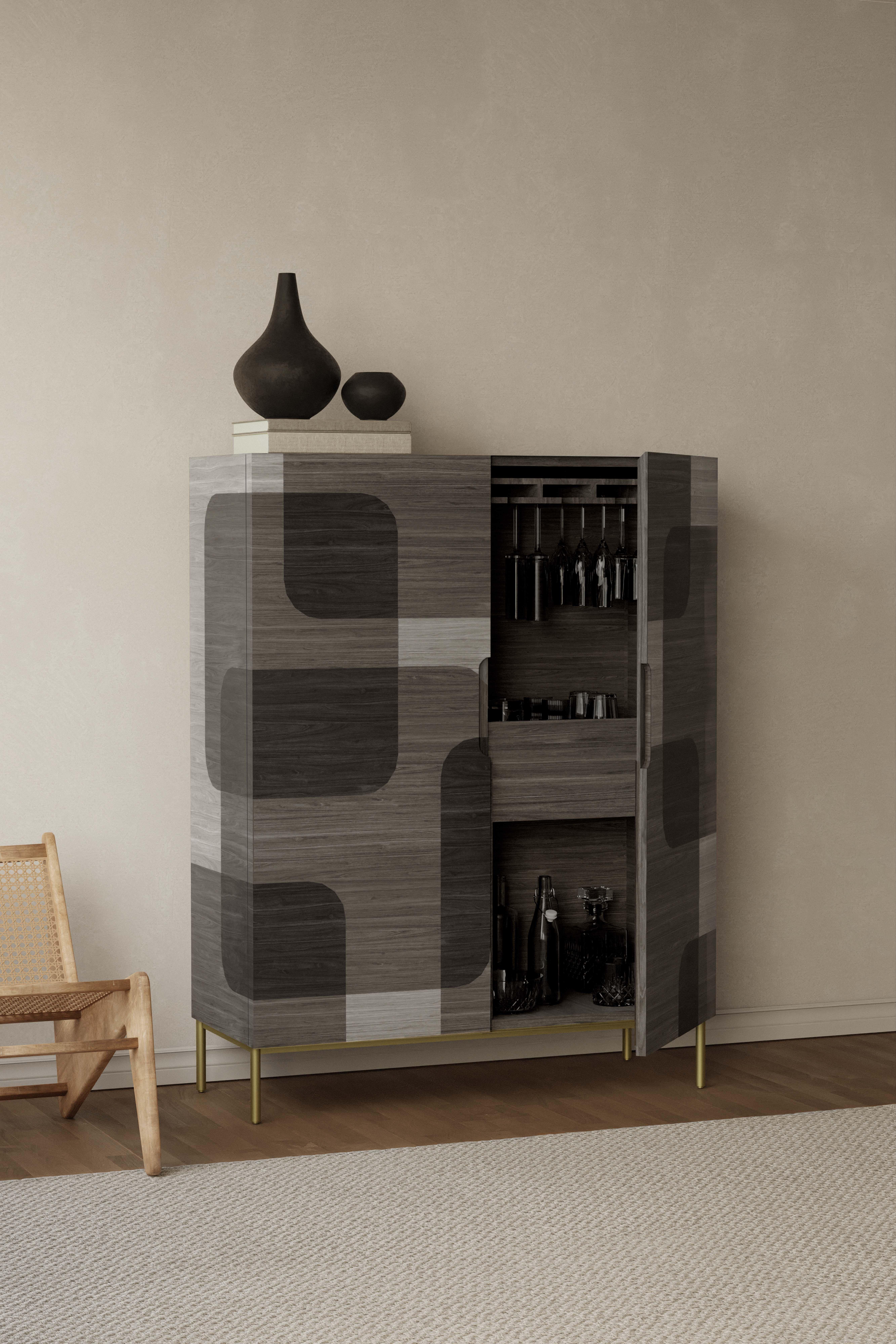 Bodega Bar Cabinet, Cupboard in Dark Wood Marquetry Veneer by Joel Escalona (Sperrholz) im Angebot