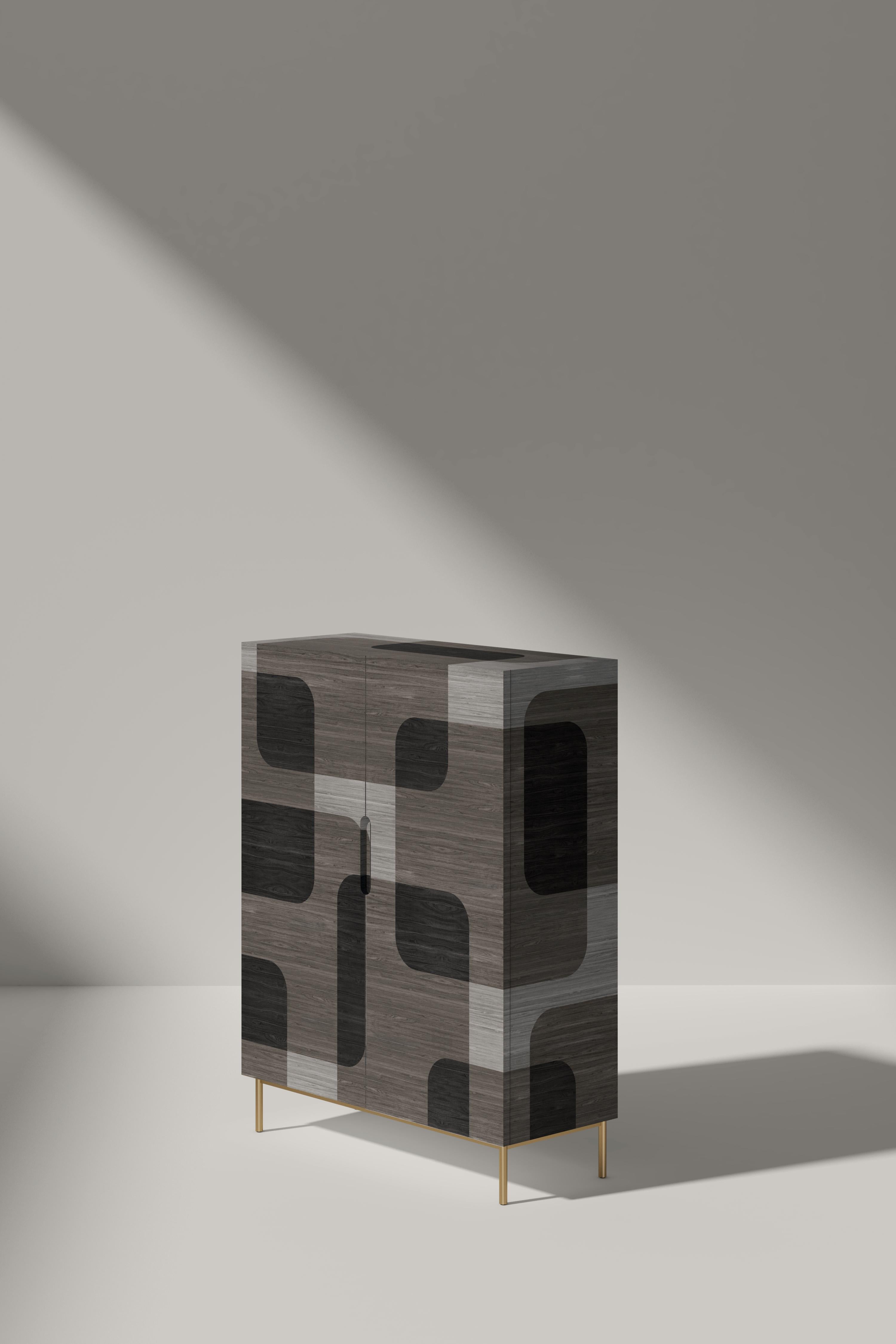 Bodega Bar Cabinet, Cupboard in Dark Wood Marquetry Veneer by Joel Escalona im Angebot 1
