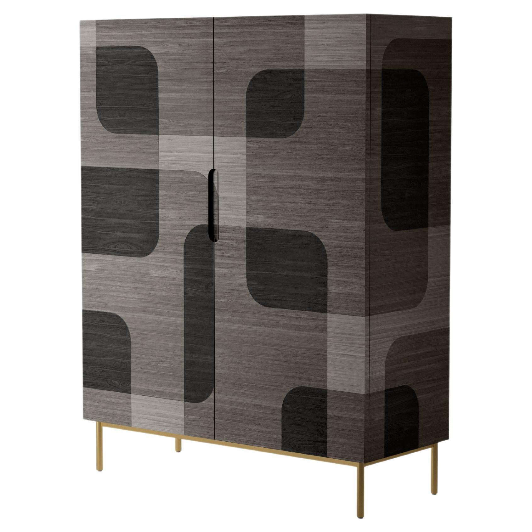 Bodega Bar Cabinet, Cupboard in Dark Wood Marquetry Veneer by Joel Escalona im Angebot