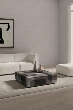 Bodega Square Coffee Table in Black Wood Marquetry Veneer Table by Joel Escalona
