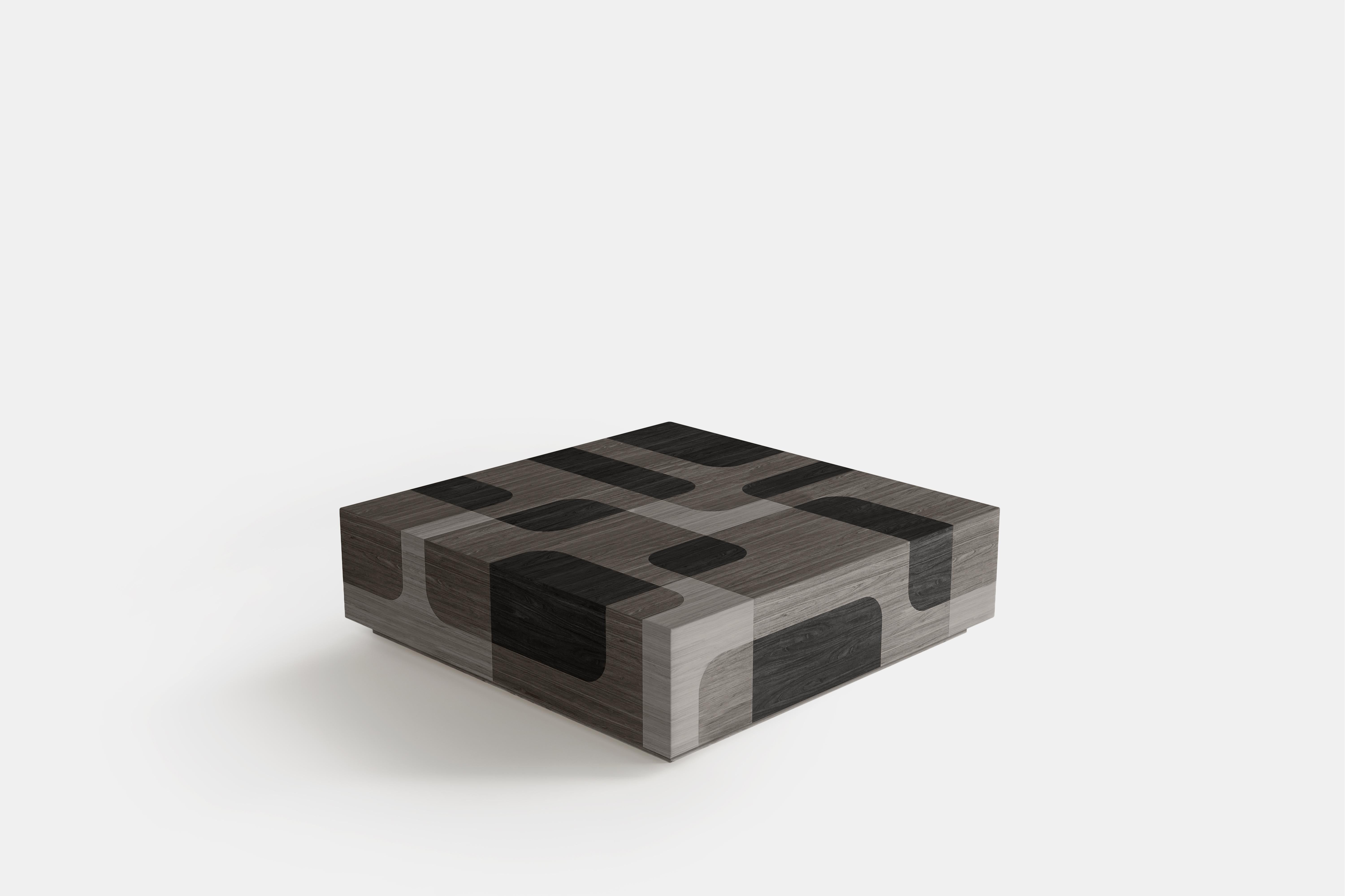 Mexicain Bodega Square Coffee Table in Black Wood Marquetry Veneer Table by Joel Escalona en vente