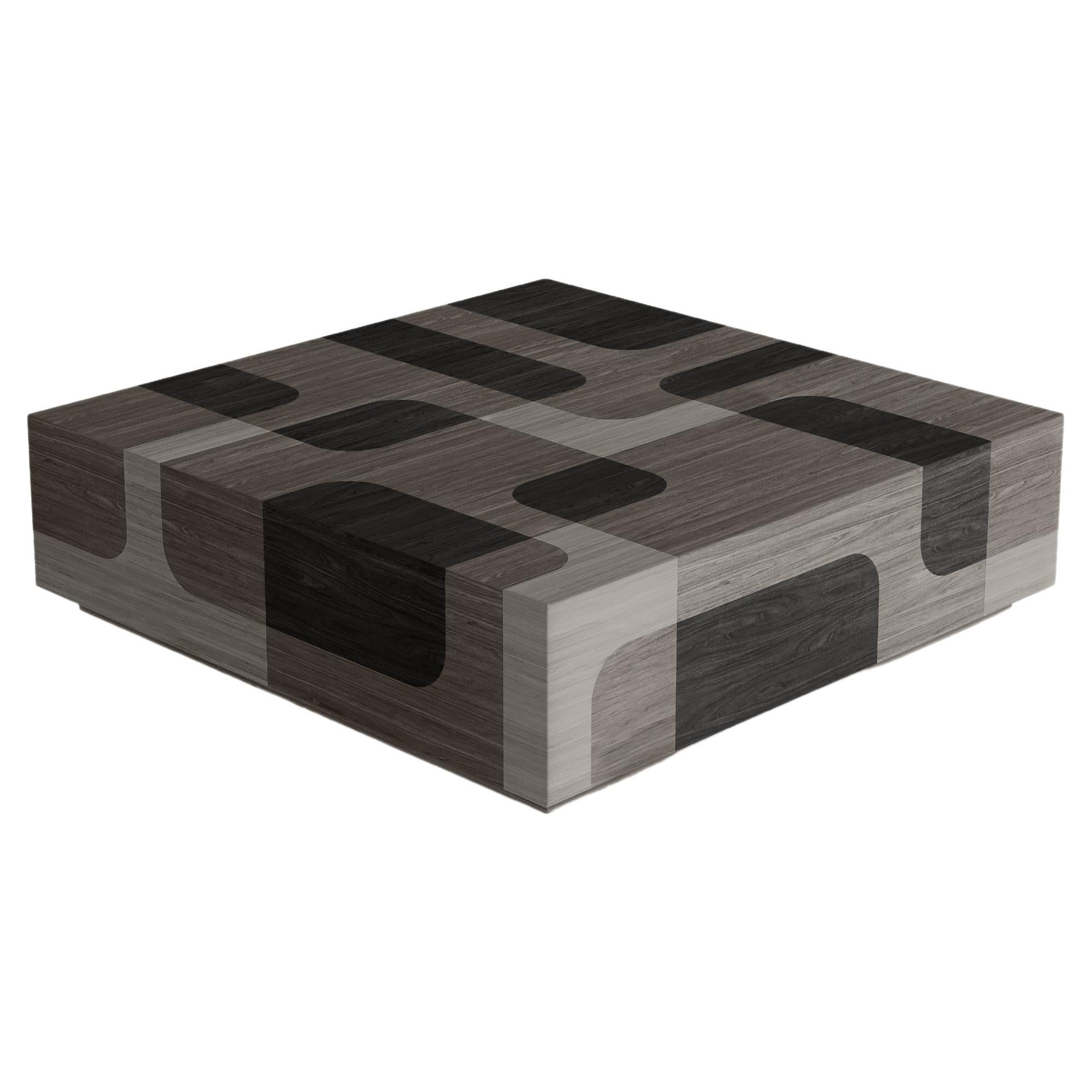 Bodega Square Coffee Table in Black Wood Marquetry Veneer Table by Joel Escalona For Sale