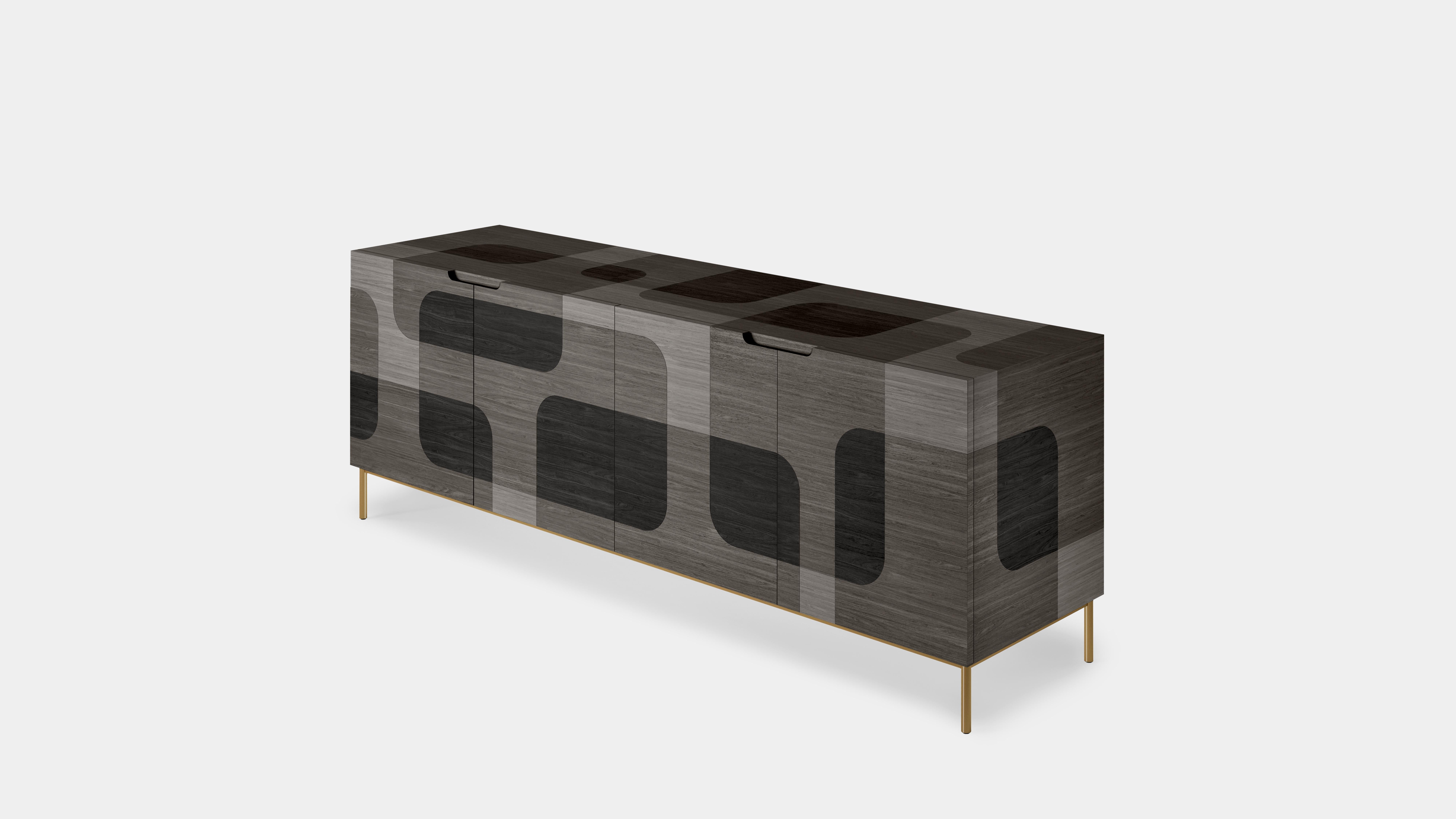 Mid-Century Modern Crédence, meuble de rangement, console en placage de bois foncé de Joel Escalona en vente