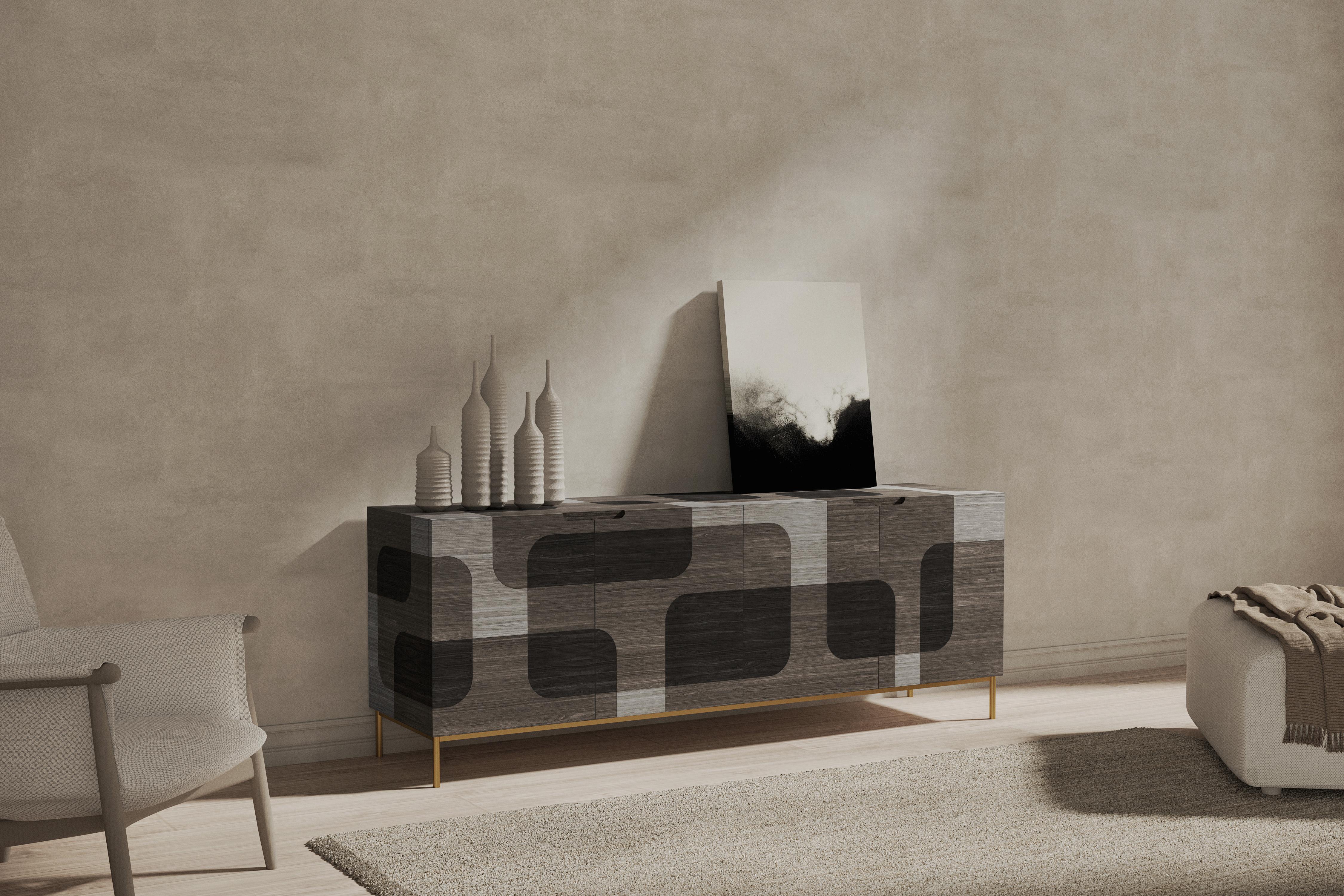 XXIe siècle et contemporain Crédence, meuble de rangement, console en placage de bois foncé de Joel Escalona en vente