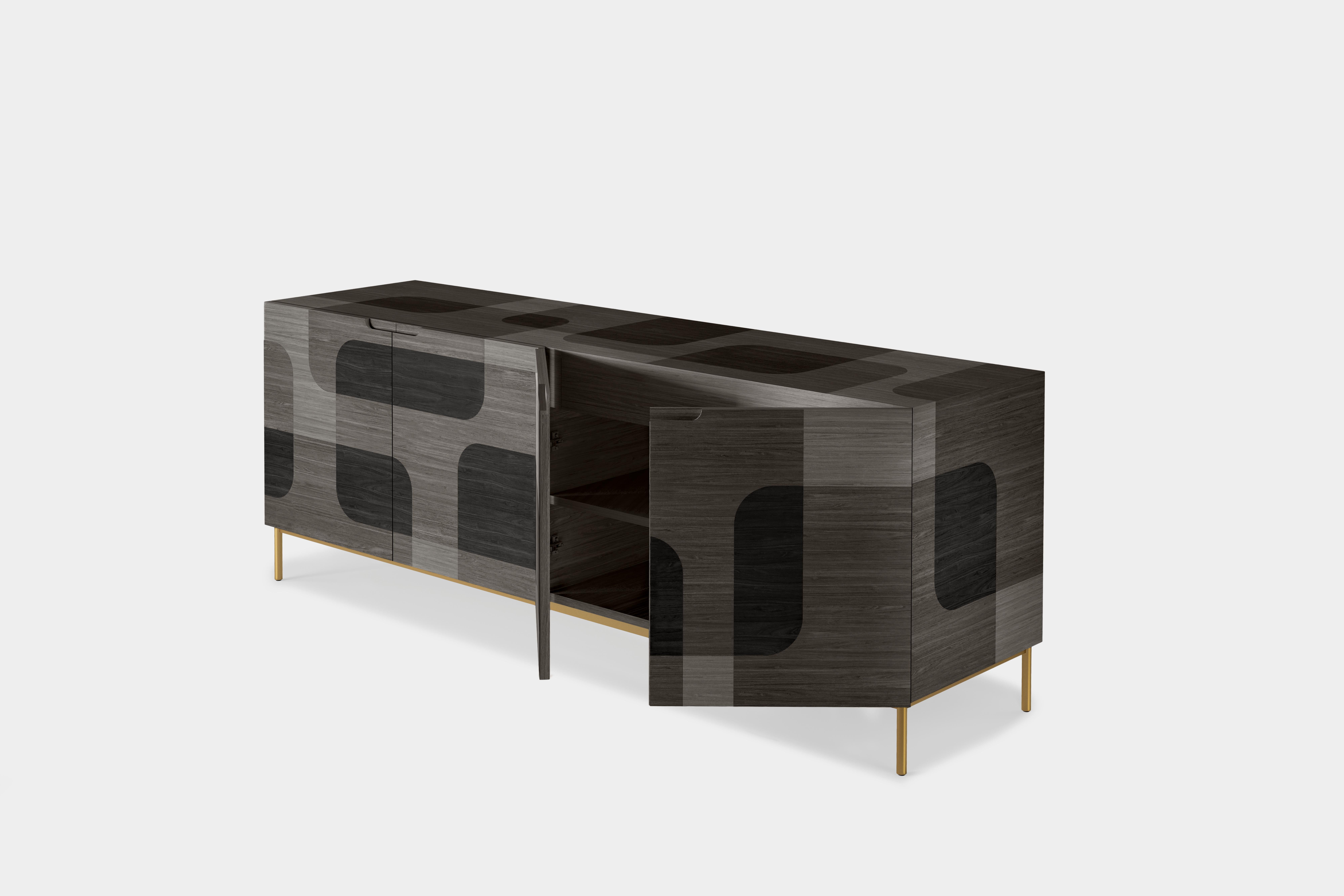 Marqueterie Crédence, meuble de rangement, console en placage de bois foncé de Joel Escalona en vente