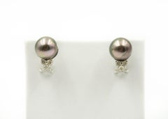 Grey Pearl and Diamond White Gold Earrings