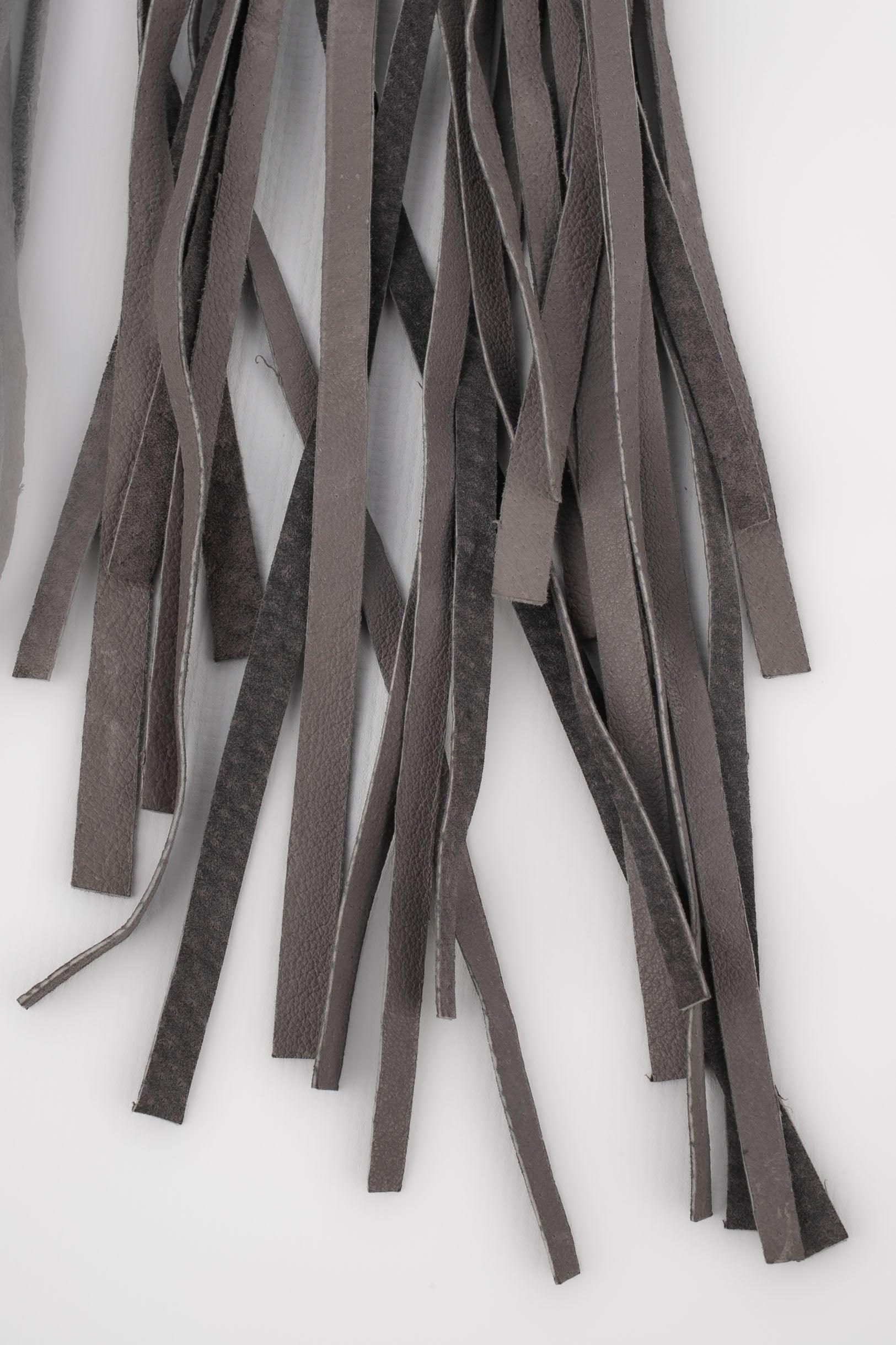 Women's Grey Pearl Belt with Leather Fringes For Sale