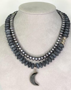 Grey Pearl Black Moon Rock Bead Necklace
