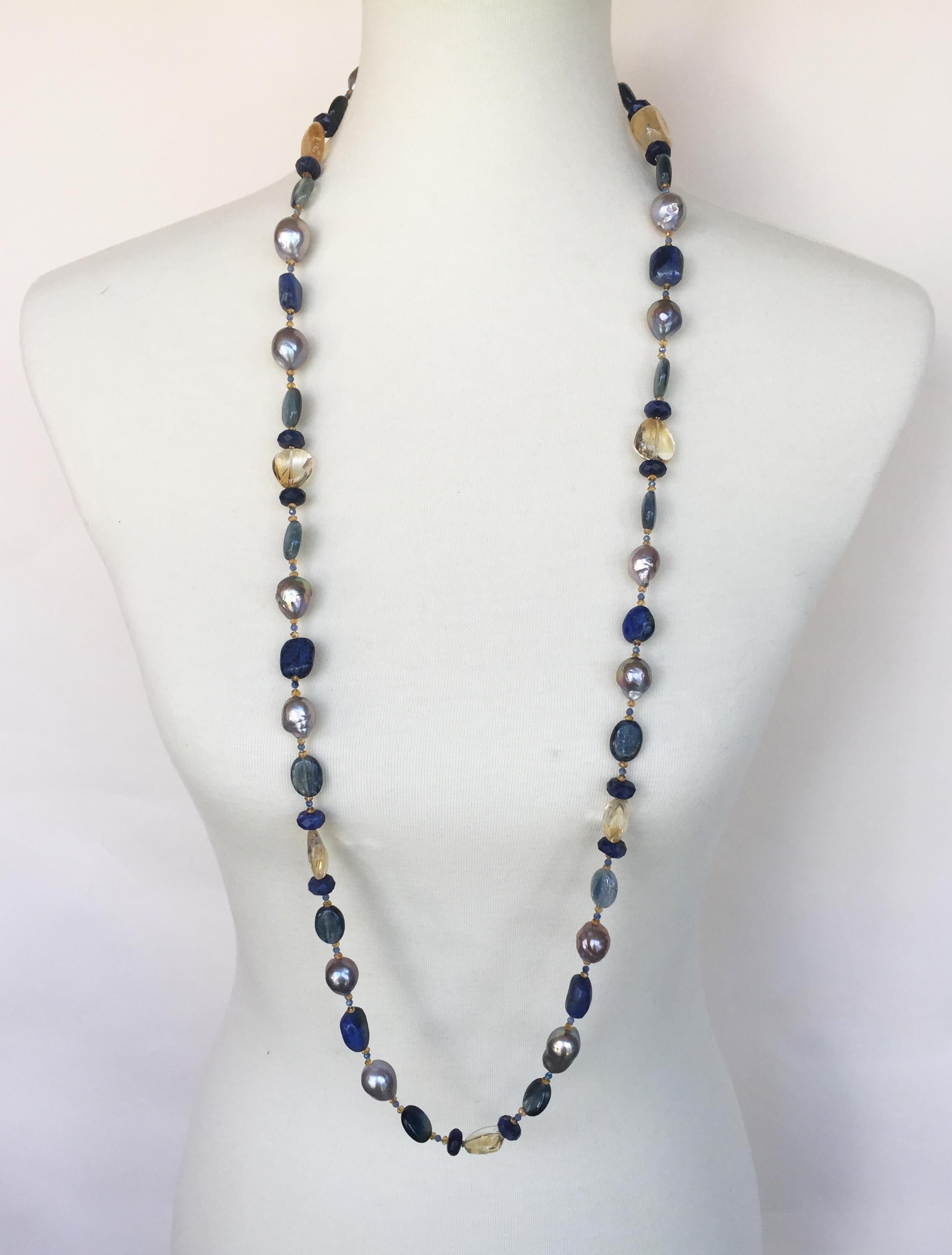 Marina J. Grey Pearl and Semiprecious Stones Sautoir Necklace with 14 Karat Gold 4