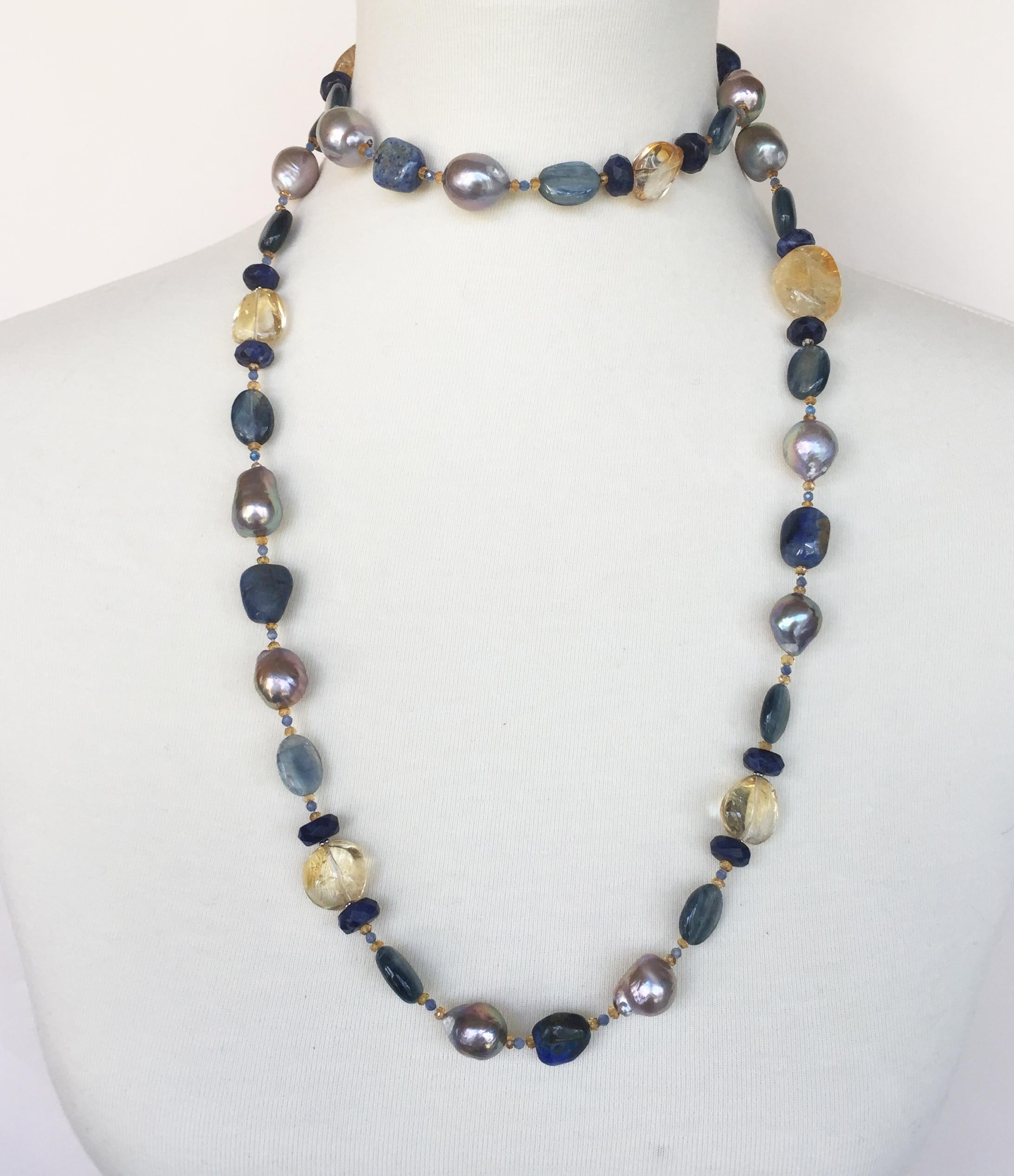 Marina J. Grey Pearl and Semiprecious Stones Sautoir Necklace with 14 Karat Gold 3