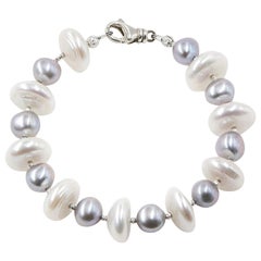 Grey Pearl Bracelet with White Saucer Shaped Pearls